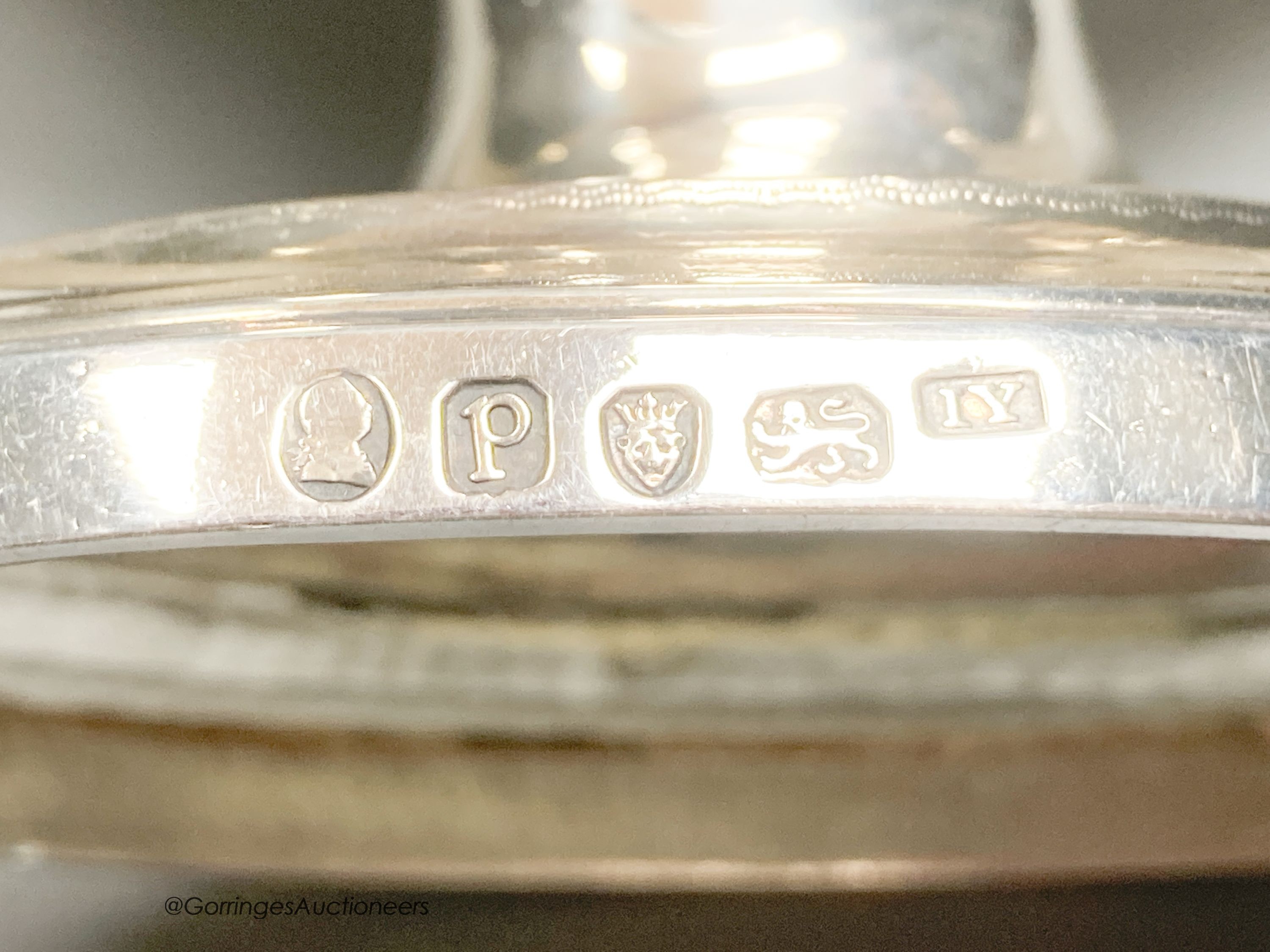 A George III silver boat shaped pedestal sugar basket, James Young, London, 1790, width 17.3cm, 10.5oz.